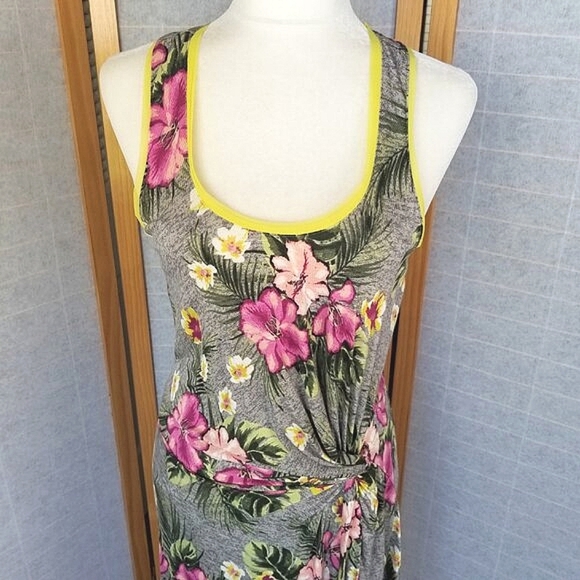 Vera Wang Tank Dress Side Rouching Midi Length Pink Floral Princess Size Medium - Picture 4 of 13